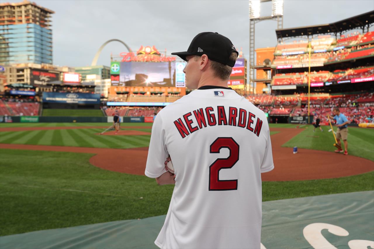 View Josef Newgarden throws first pitch at St. Louis Cardinals game - Thursday, Aug 22, 2019 Photos